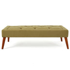 Tufted Fabric Ottoman Bench with Wooden Legs