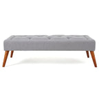 Tufted Fabric Ottoman Bench with Wooden Legs