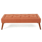 Tufted Fabric Ottoman Bench with Wooden Legs