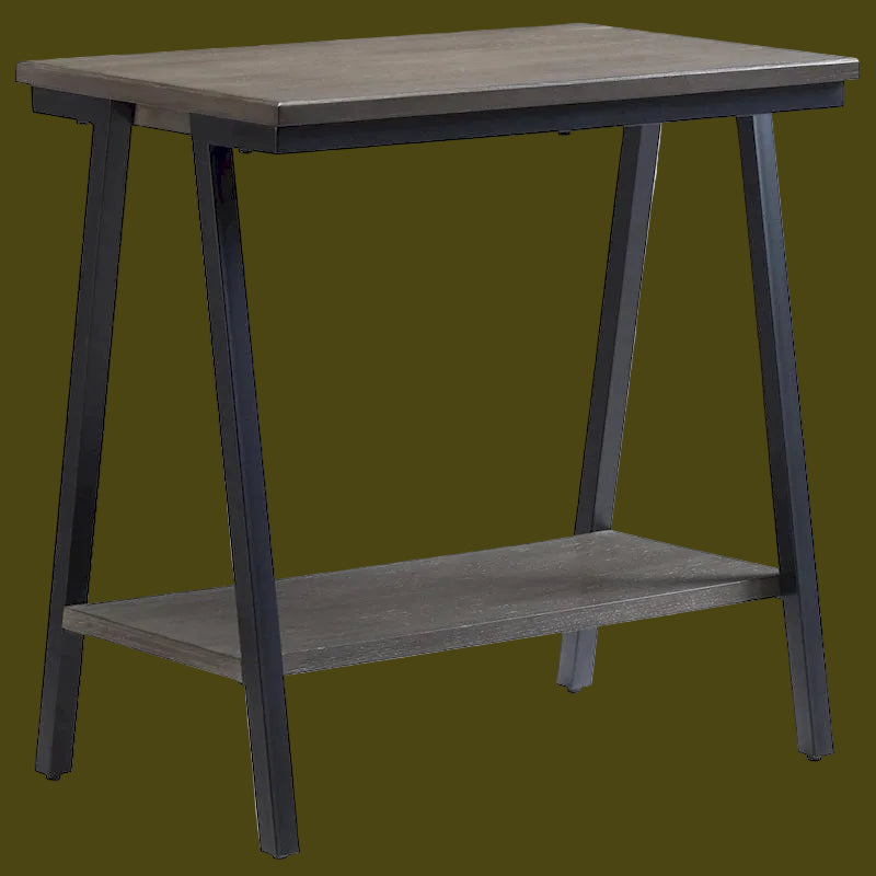 Narrow Wood Side Table with Metal Frame and Lower Shelf