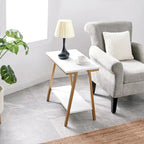 Narrow Wood Side Table with Metal Frame and Lower Shelf