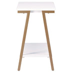 Narrow Wood Side Table with Metal Frame and Lower Shelf
