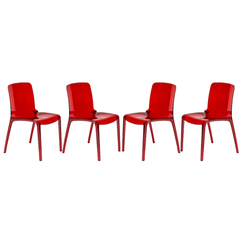 Stackable Acrylic Minimalist Plastic Dining Chair Modern Full Back Transparent Accent Side Chair for Kitchen Set of 4