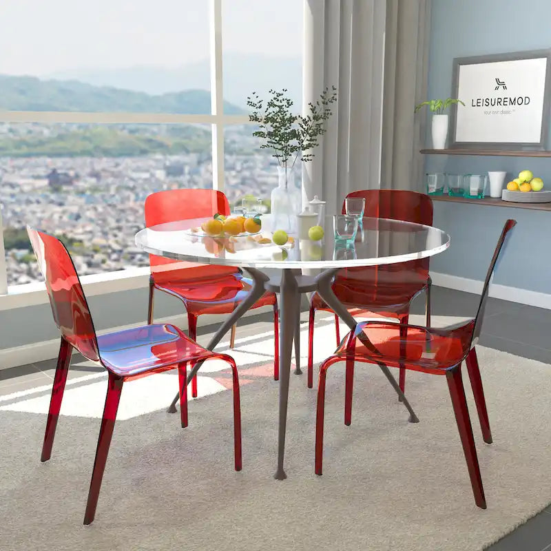Stackable Acrylic Minimalist Plastic Dining Chair Modern Full Back Transparent Accent Side Chair for Kitchen Set of 4