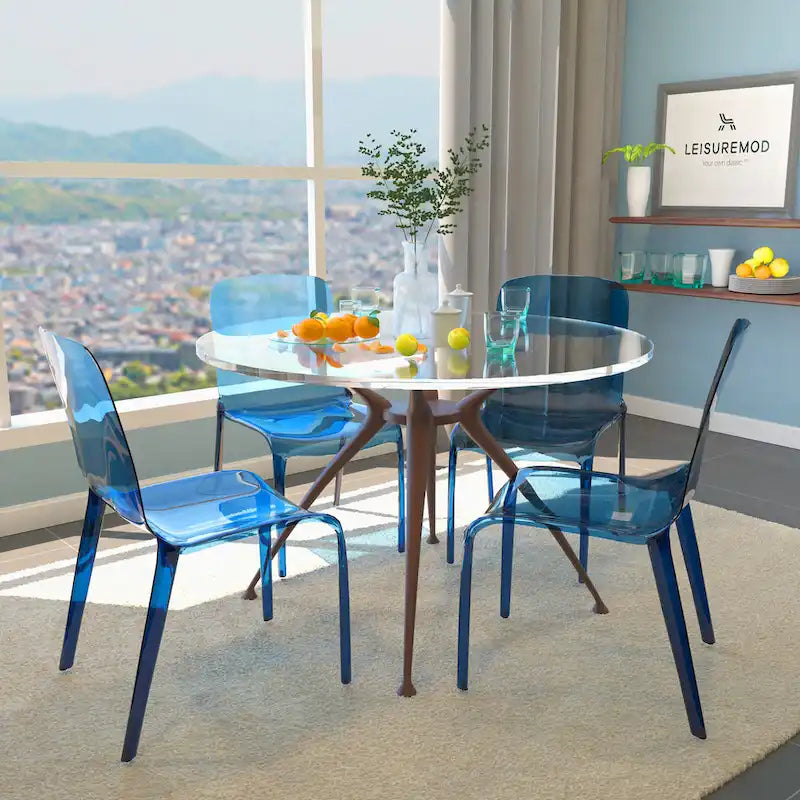 Stackable Acrylic Minimalist Plastic Dining Chair Modern Full Back Transparent Accent Side Chair for Kitchen Set of 4