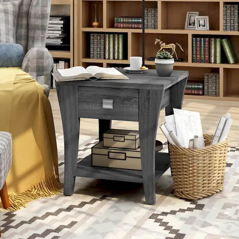 Modern Gray Flared Storage End Table