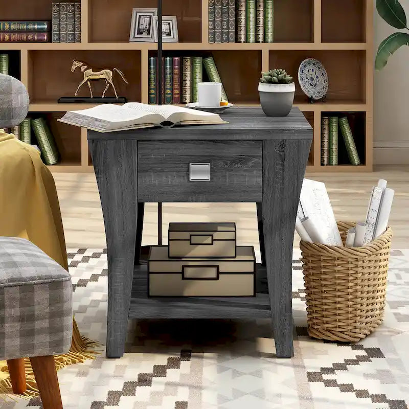 Modern Gray Flared Storage End Table