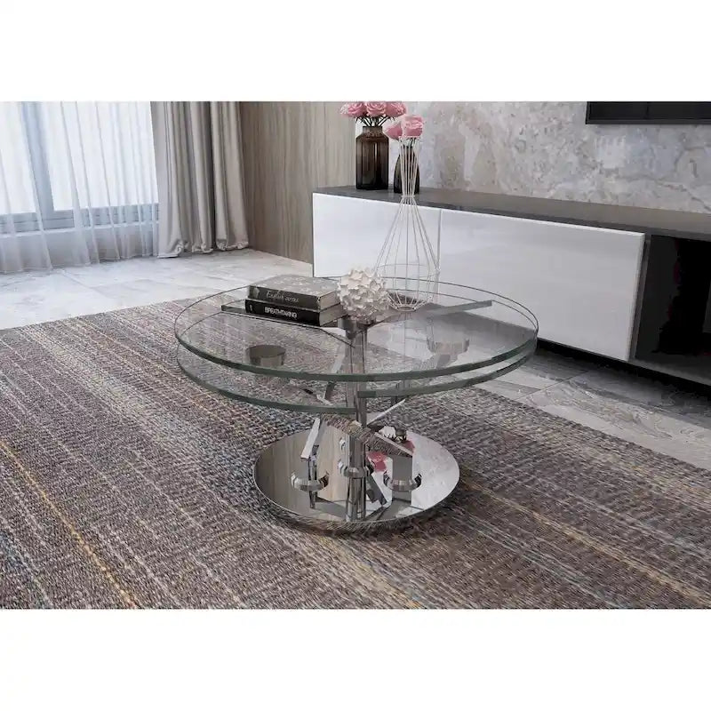 Cocktail Table with 32" Round Glass Top