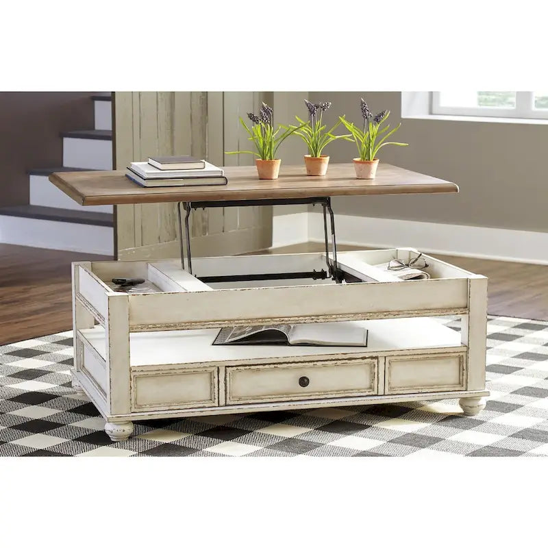 White and Brown Lift Top Coffee Table