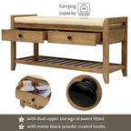 Wooden Storage Bench with Shoe Rack and Drawers