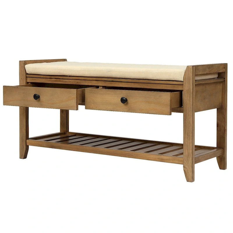 Wooden Storage Bench with Shoe Rack and Drawers