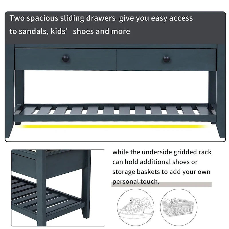 Wooden Storage Bench with Shoe Rack and Drawers