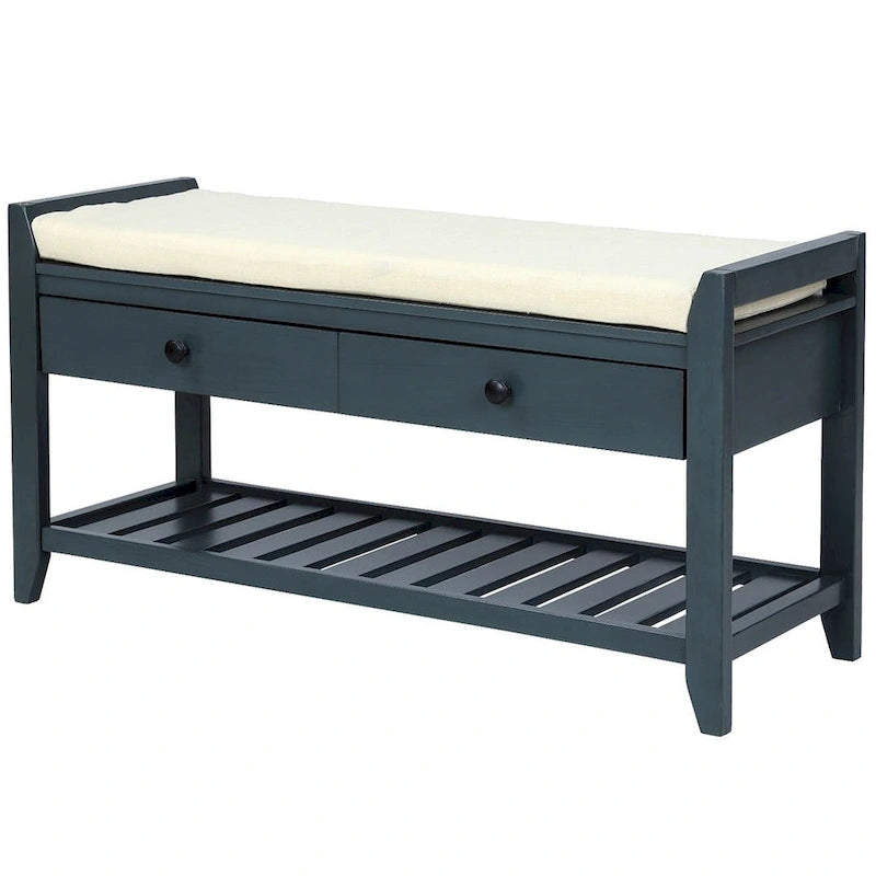 Wooden Storage Bench with Shoe Rack and Drawers
