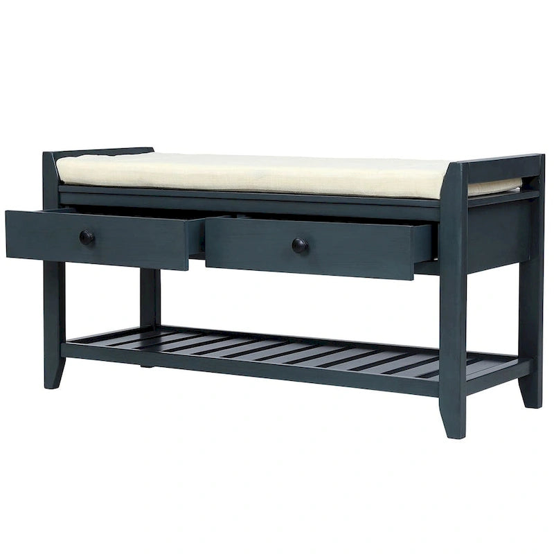 Wooden Storage Bench with Shoe Rack and Drawers