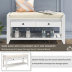 Wooden Storage Bench with Shoe Rack and Drawers