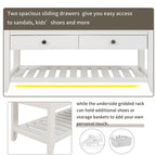 Wooden Storage Bench with Shoe Rack and Drawers