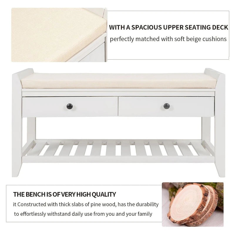 Wooden Storage Bench with Shoe Rack and Drawers