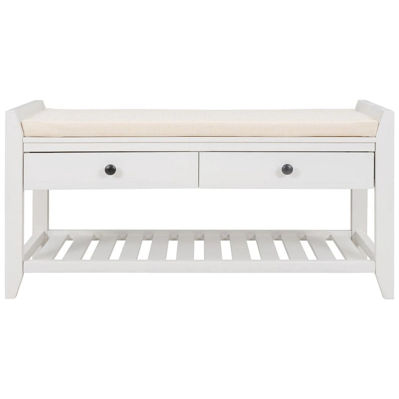 Wooden Storage Bench with Shoe Rack and Drawers