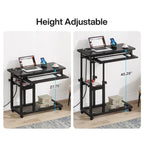 Height Adjustable Rolling Desk with Built-In Outlet and USB Ports
