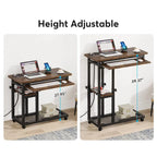 Height Adjustable Rolling Desk with Built-In Outlet and USB Ports