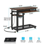 Height Adjustable Rolling Desk with Built-In Outlet and USB Ports