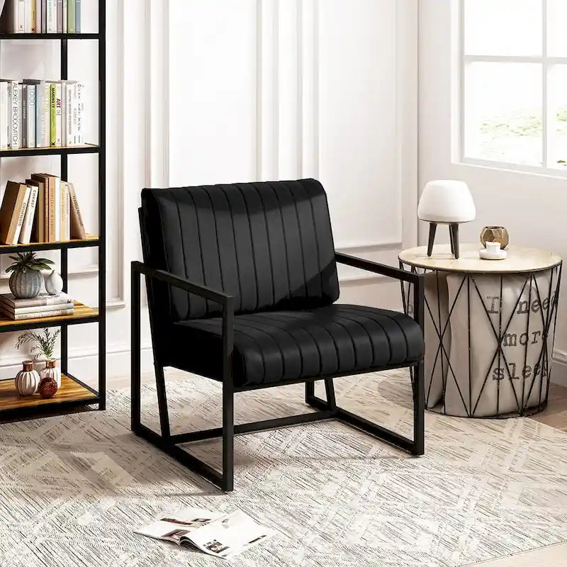 PU Leather Armchair with Padded Backrest