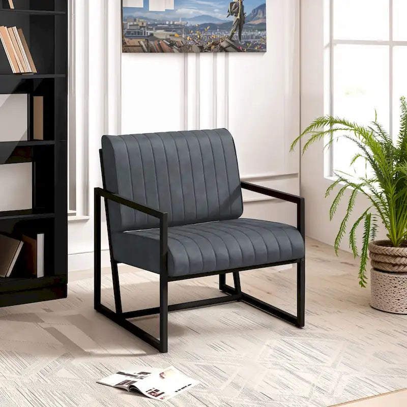 PU Leather Armchair with Padded Backrest