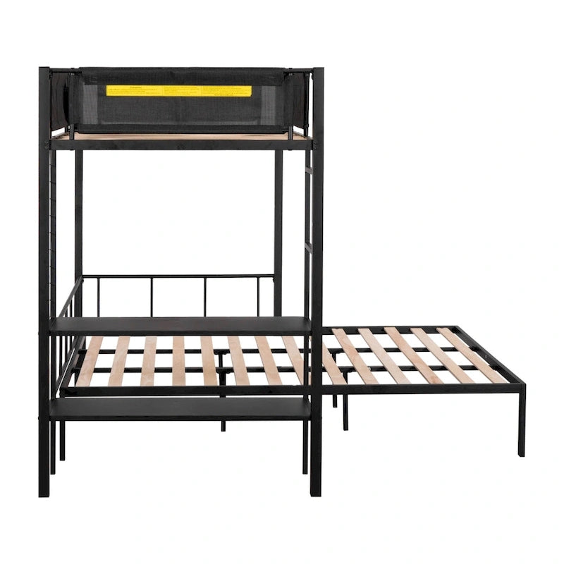 Twin over Full Bunk Bed with Shelves and Grid Panel