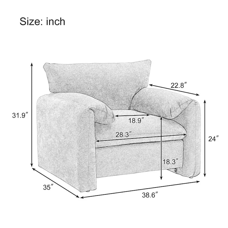 38.6" W Chenille Oversized Accent Chair for Living Room and Bedroom