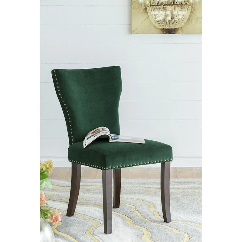 Armless Dining Chairs with Velvet Upholstery and Nailhead Trim, Set of 2