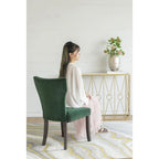 Armless Dining Chairs with Velvet Upholstery and Nailhead Trim, Set of 2