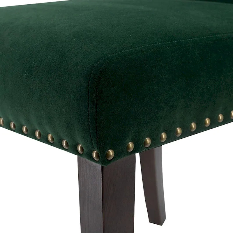 Armless Dining Chairs with Velvet Upholstery and Nailhead Trim, Set of 2