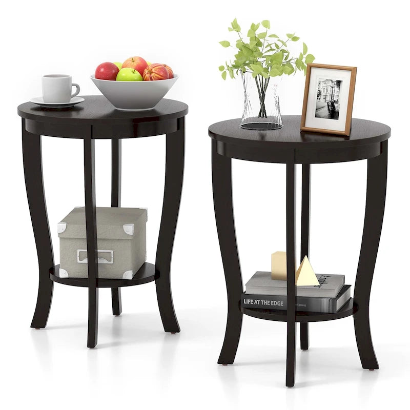 2-Tier Round Side Table Set of 2, 18" Compact End Table for Living Room Bedroom