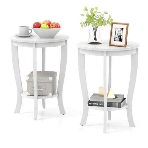 2-Tier Round Side Table Set of 2, 18" Compact End Table for Living Room Bedroom