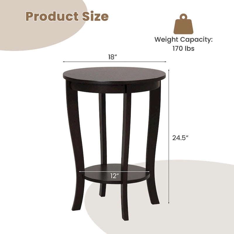 2-Tier Round Side Table Set of 2, 18" Compact End Table for Living Room Bedroom