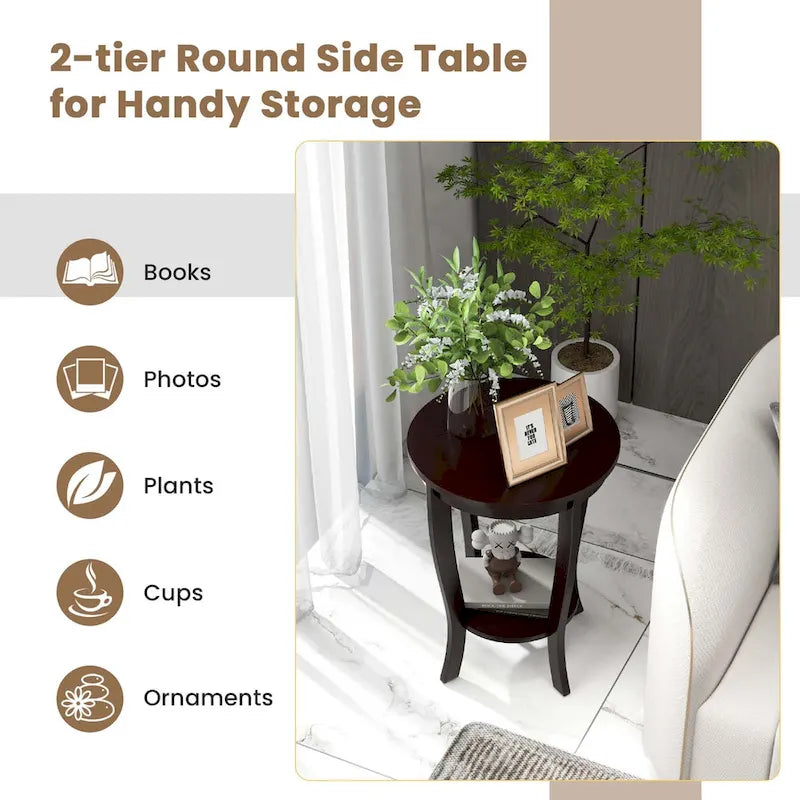 2-Tier Round Side Table Set of 2, 18" Compact End Table for Living Room Bedroom