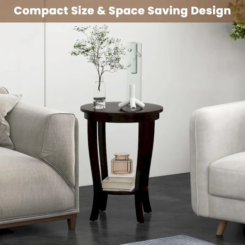 2-Tier Round Side Table Set of 2, 18" Compact End Table for Living Room Bedroom