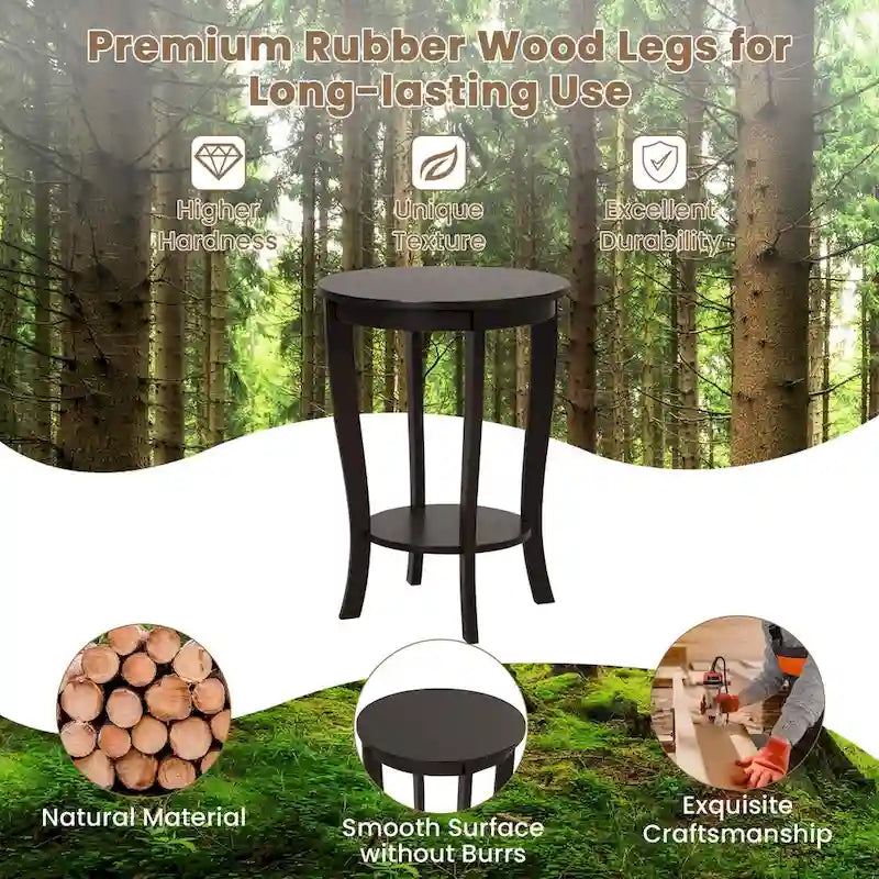 2-Tier Round Side Table Set of 2, 18" Compact End Table for Living Room Bedroom
