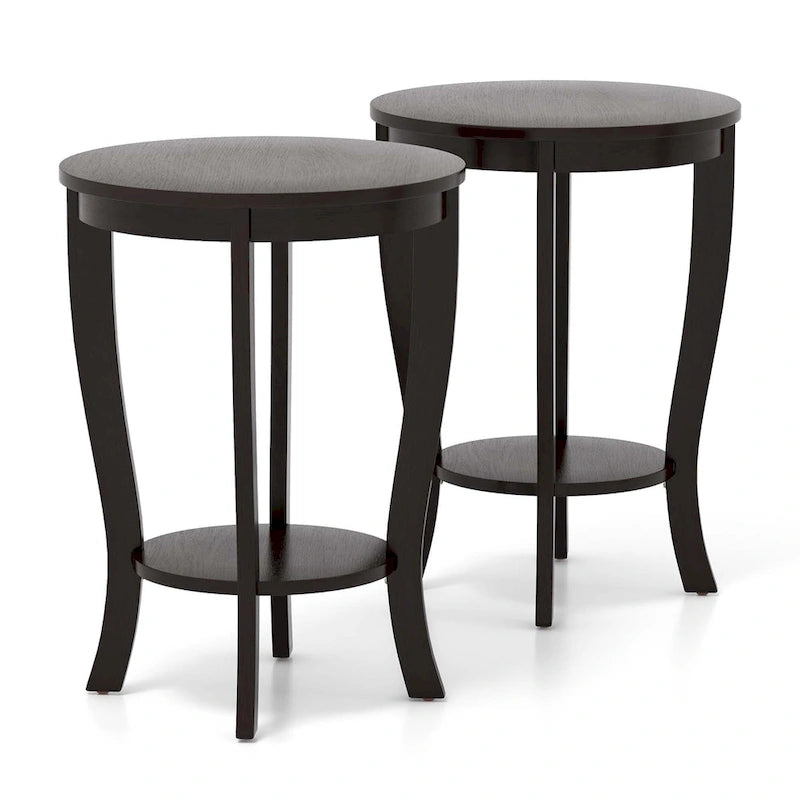 2-Tier Round Side Table Set of 2, 18" Compact End Table for Living Room Bedroom