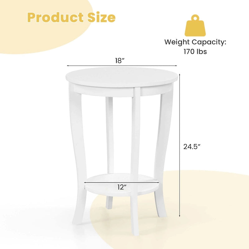 2-Tier Round Side Table Set of 2, 18" Compact End Table for Living Room Bedroom
