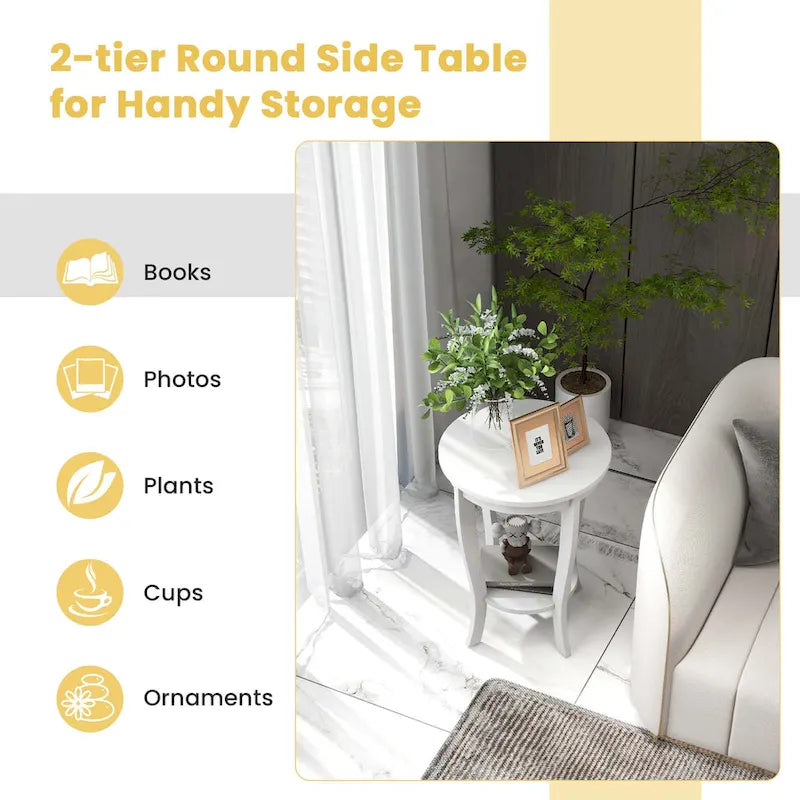 2-Tier Round Side Table Set of 2, 18" Compact End Table for Living Room Bedroom