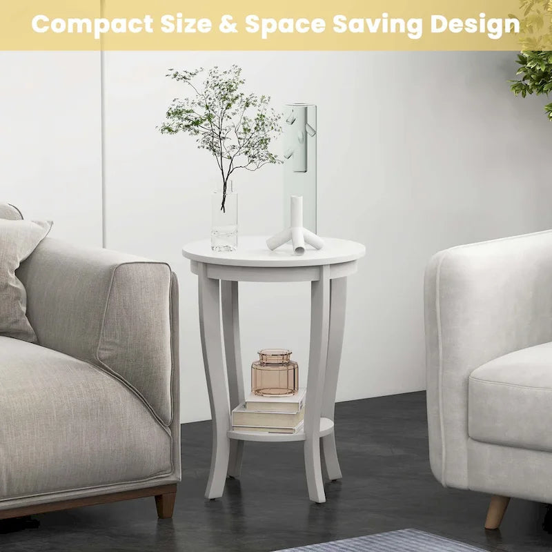 2-Tier Round Side Table Set of 2, 18" Compact End Table for Living Room Bedroom