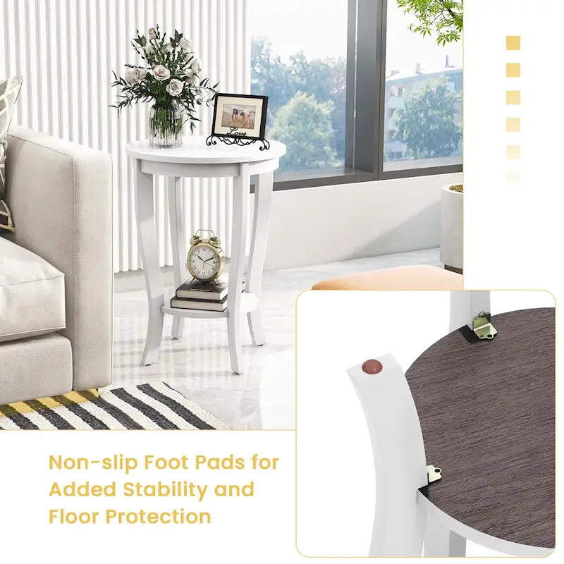 2-Tier Round Side Table Set of 2, 18" Compact End Table for Living Room Bedroom