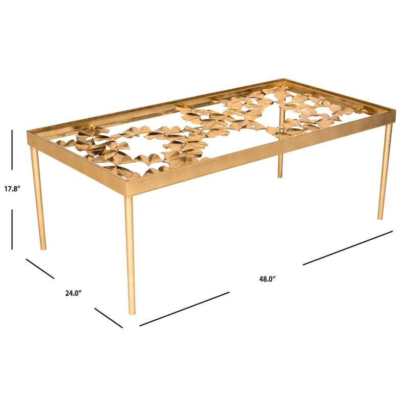 Ginko Leaf Coffee Table with Antique Gold Finish – 48"W x 24"D x 18"H