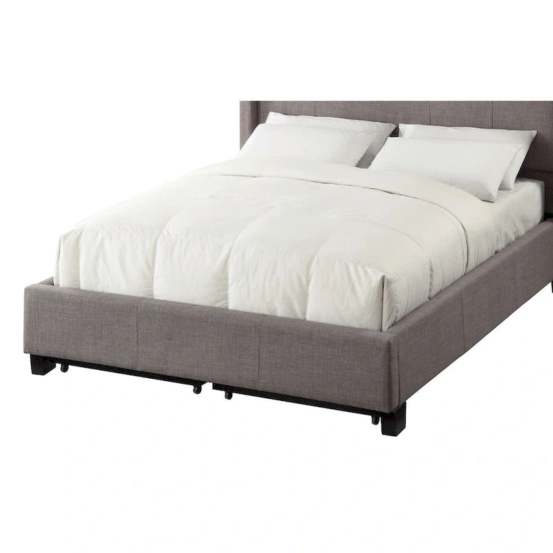 King Bed - Tufted Upholstered Platform Bed with Footboard Storage, Gray