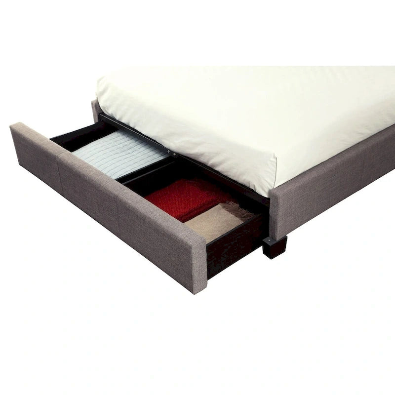 King Bed - Tufted Upholstered Platform Bed with Footboard Storage, Gray
