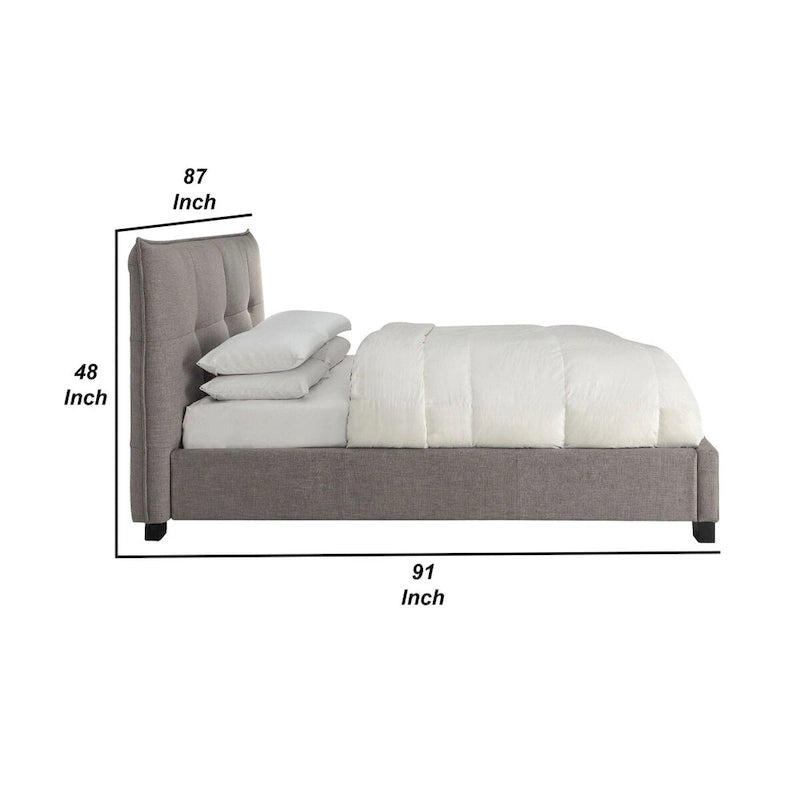 King Bed - Tufted Upholstered Platform Bed with Footboard Storage, Gray