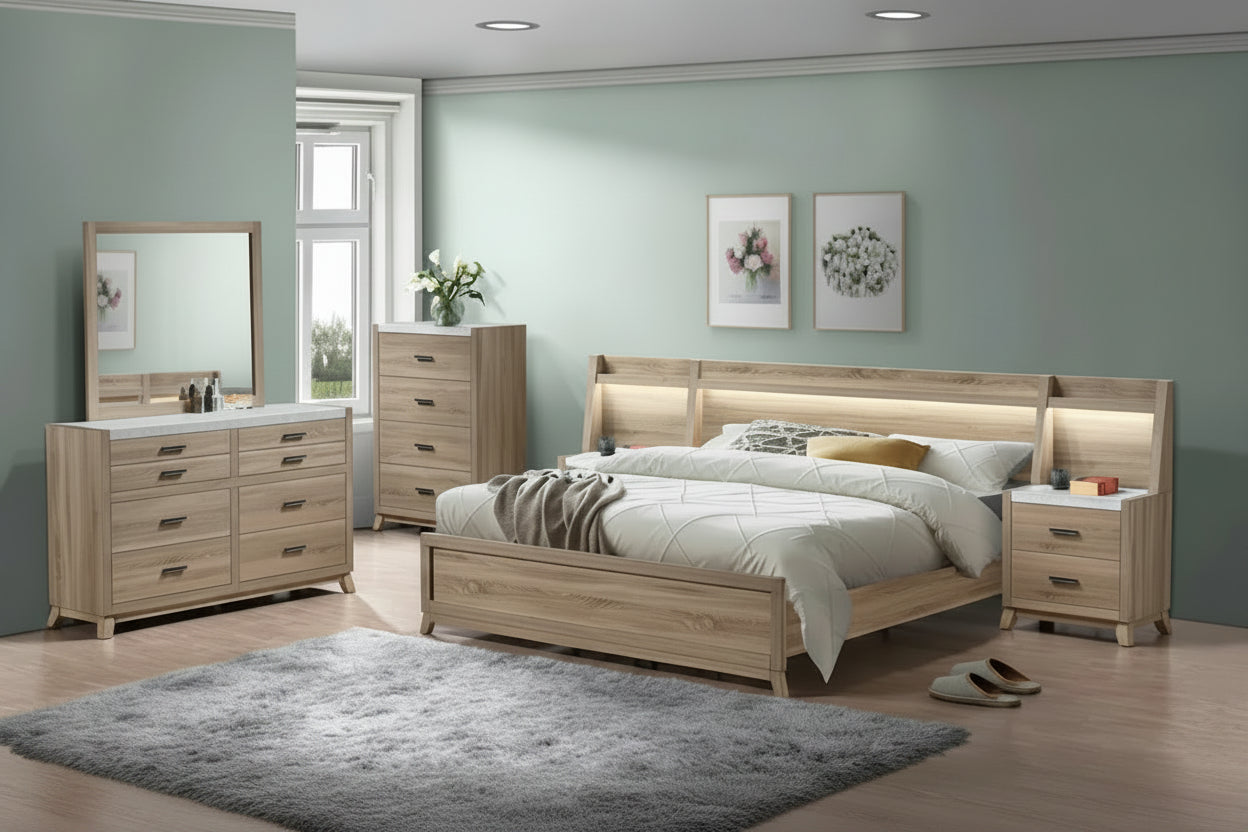 Daemon 6 Piece Light Brown Panel Bedroom Set