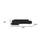 Black Faux Leather L-Shaped Corner Sectional Sofa - 124"