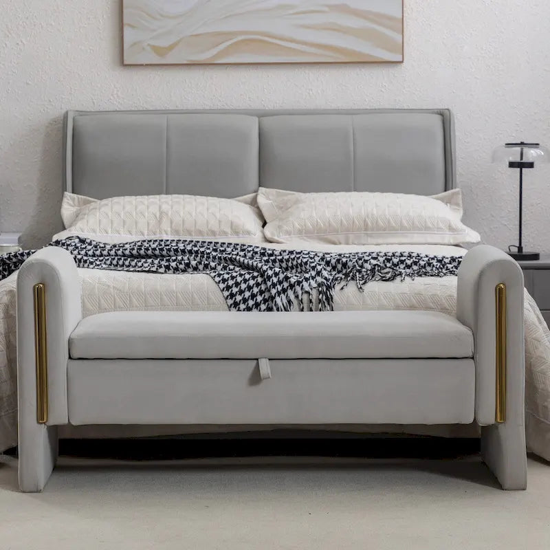 Velvet Storage Bench with Metal Trim for Bedroom and Living Room